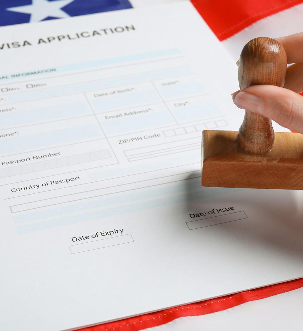 Hand stamping visa application form