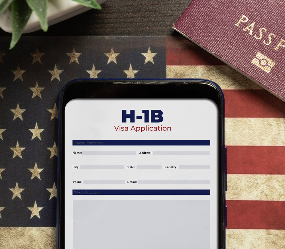 Smartphone displaying H-1B visa form
